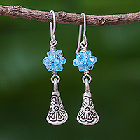 Silver dangle earrings, 'Karen Sparkle in Sky' - Hill Tribe 950 Silver Earrings from Thailand