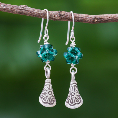 Silver dangle earrings, Karen Sparkle in Emerald