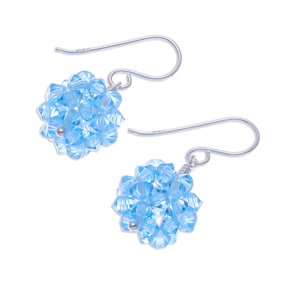 Glass beaded dangle earrings, 'Sky Sparkle' - Sky Blue Beaded Earrings with Sterling Hooks