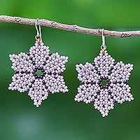 Beaded dangle earrings, 'Unique Creation in Lilac'