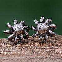 Silver stud earrings, 'Lanna Pinwheels' - Pinwheel Shape 950 Silver Stud Earrings