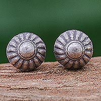 Silver stud earrings, 'Lanna Buttons' - Handmade Oxidized 950 Silver Stud Earrings