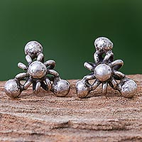 Silver stud earrings, 'Lanna Triangle' - Thai Style Oxidized 950 Silver Stud Earrings
