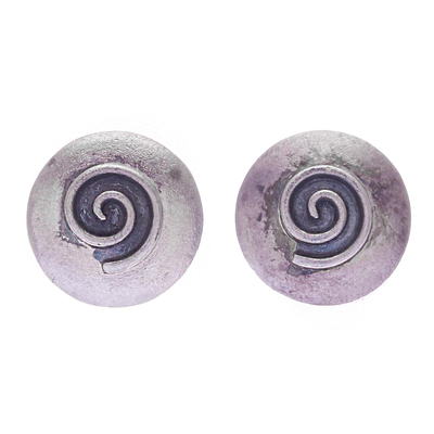 950 Silver Spiral Motif Button Earrings