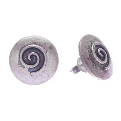 Pendientes de botón de plata, 'Lanna Spiral' - Pendientes de botón con motivo de espiral de plata 950