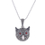 Garnet and marcasite pendant necklace, 'Bright-Eyed Owl' - Marcasite and Garnet Owl Pendant Necklace thumbail