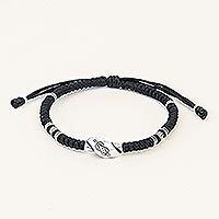 Silver unity bracelet, 'We Unite' - Thai Hill Tribe & Sterling Silver Black Cord Unity Bracelet