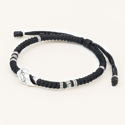 Silver unity bracelet, 'We Unite' - Thai Hill Tribe & Sterling Silver Black Cord Unity Bracelet
