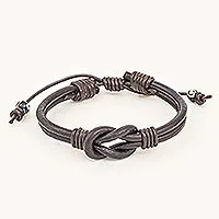 Leather unity bracelet, 'Unity and Strength' - Thai Handmade Brown Leather Cord Unity Bracelet