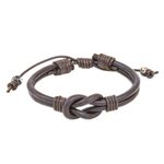 Leather unity bracelet, 'Harmony and Unity' - Thai Handmade Brown Leather Cord Unity Bracelet