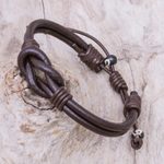 Leather unity bracelet, 'Harmony and Unity' - Thai Handmade Brown Leather Cord Unity Bracelet
