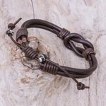 Leather unity bracelet, 'Harmony and Unity' - Thai Handmade Brown Leather Cord Unity Bracelet