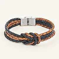 Pulsera unidad de cuero trenzado - Pulsera de unidad trenzada de cuero marrón y negro hecha a mano