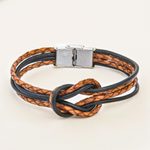 Leather braided unity bracelet, 'Unity and Nostalgia' - Thai Brown Leather Braid & Black Cord Unity Bracelet