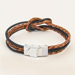 Leather braided unity bracelet, 'Unity and Nostalgia' - Thai Brown Leather Braid & Black Cord Unity Bracelet