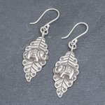 Sterling silver dangle earrings, 'Elephant Nature' - Oxidized Sterling Silver Leaf and Elephant Dangle Earrings