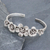 Silver cuff bracelet, 'Five Flowers' - Oxidized Silver Floral Cuff Bracelet (image 2) thumbail