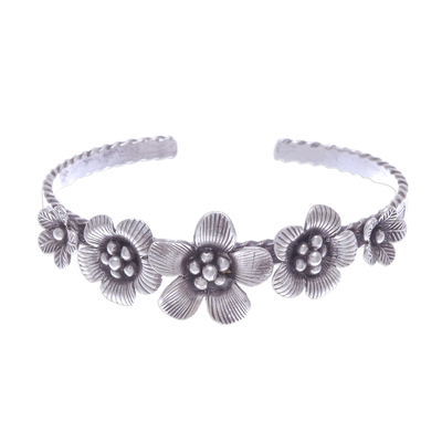 Oxidized Silver Floral Cuff Bracelet