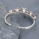 Silver cuff bracelet, 'Five Flowers' - Oxidized Silver Floral Cuff Bracelet