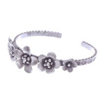 Silver cuff bracelet, 'Five Flowers' - Oxidized Silver Floral Cuff Bracelet