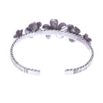 Silver cuff bracelet, 'Five Flowers' - Oxidized Silver Floral Cuff Bracelet
