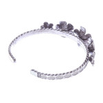 Silver cuff bracelet, 'Five Flowers' - Oxidized Silver Floral Cuff Bracelet