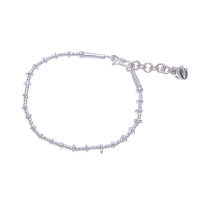 Silver beaded charm bracelet, 'Rosa Love' - Silver Link Bracelet with Extender Chain from Thailand