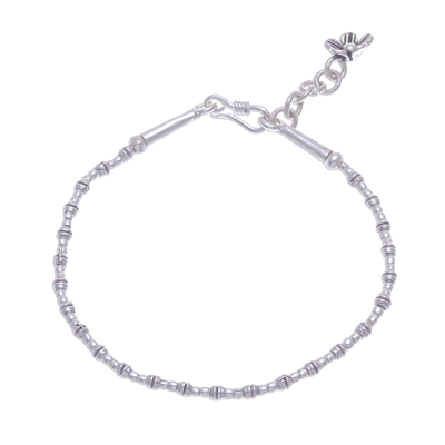Silver beaded charm bracelet, 'Beauty and Love' - Silver Link Bracelet with Extender Chain from Thailand