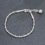 Silver beaded bracelet, 'Flower Ball' - Silver Link Bracelet with Extender Chain from Thailand
