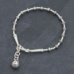 Silver beaded bracelet, 'Flower Ball' - Silver Link Bracelet with Extender Chain from Thailand