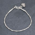 Silver beaded bracelet, 'Honest Heart' - Silver Link Bracelet with Heart Charm from Thailand