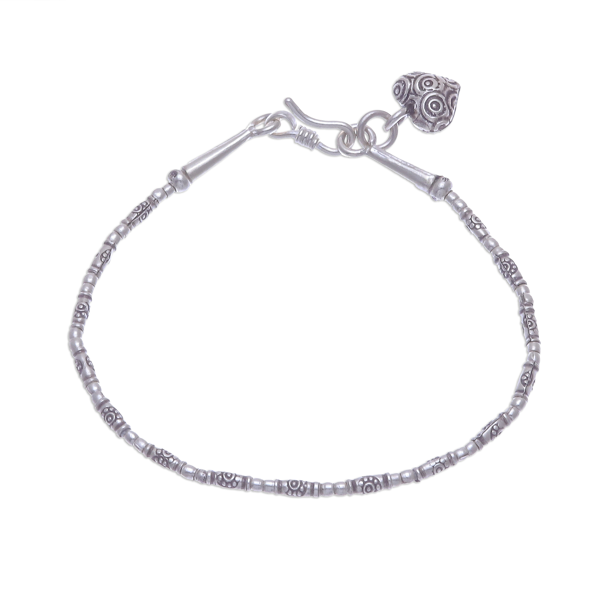 Honest Heart,'Silver Link Bracelet with Heart Charm from Thailand