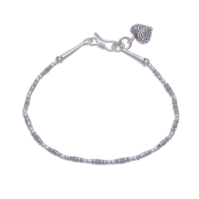 Silver beaded bracelet, 'Honest Heart' - Silver Link Bracelet with Heart Charm from Thailand
