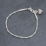 Silver beaded bracelet, 'Honest Heart' - Silver Link Bracelet with Heart Charm from Thailand