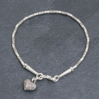Silver beaded bracelet, 'Honest Heart' - Silver Link Bracelet with Heart Charm from Thailand