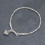 Silver beaded bracelet, 'Honest Heart' - Silver Link Bracelet with Heart Charm from Thailand
