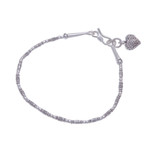 Silver beaded bracelet, 'Honest Heart' - Silver Link Bracelet with Heart Charm from Thailand