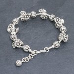 Silver beaded bracelet, 'Flying Flower' - Silver Link Bracelet with Extender Chain from Thailand