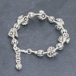 Silver beaded bracelet, 'Flying Flower' - Silver Link Bracelet with Extender Chain from Thailand