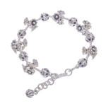 Silver beaded bracelet, 'Flying Flower' - Silver Link Bracelet with Extender Chain from Thailand