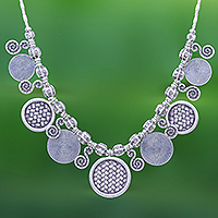 Silver pendant necklace, 'Woven Coin'