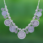 Silver pendant necklace, 'Woven Coin' - Hill Tribe Coin Link Silver Necklace