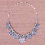 Silver pendant necklace, 'Woven Coin' - Hill Tribe Coin Link Silver Necklace