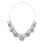 Silver pendant necklace, 'Woven Coin' - Hill Tribe Coin Link Silver Necklace