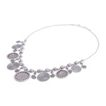 Silver pendant necklace, 'Woven Coin' - Hill Tribe Coin Link Silver Necklace