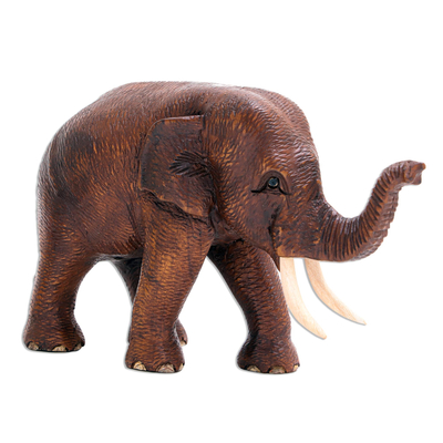 Hand Crafted Teak Wood Elephant Sculpture (Left)