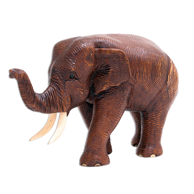 Teak wood sculpture, 'Savannah Trek' (left) - Hand Crafted Teak Wood Elephant Sculpture (Left)