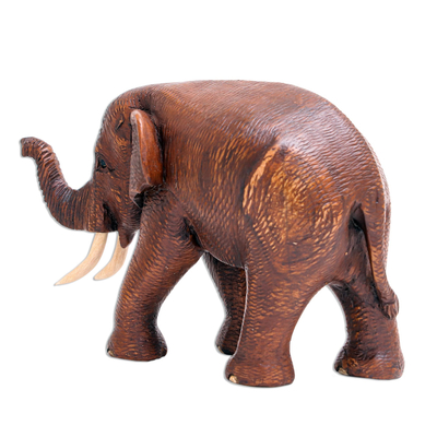 Teak wood sculpture, 'Savannah Trek' (left) - Hand Crafted Teak Wood Elephant Sculpture (Left)