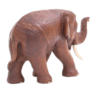 Teak wood sculpture, 'Savannah Trek' (right) - Artisan Crafted Teak Wood Elephant Statuette (Right)