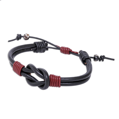 Leather cord bracelet, 'Unity and Harmony' - Thai Handmade Black & Red Leather Cord Unity Bracelet